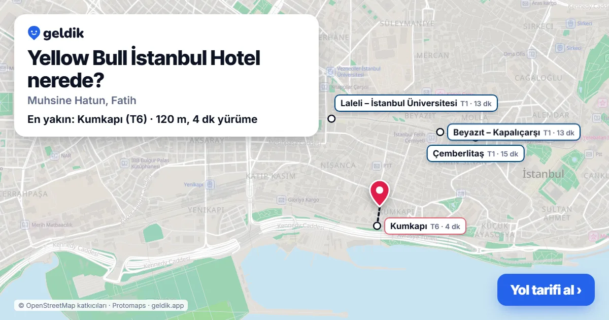 Yellow Bull İstanbul Hotel nerede: haritada konumu ve en yakın duraklar, yürüme süreleriyle