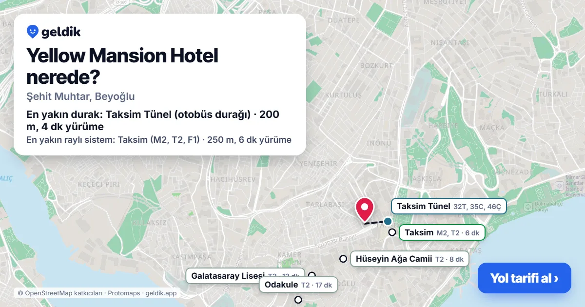 Yellow Mansion Hotel nerede: haritada konumu ve en yakın duraklar, yürüme süreleriyle