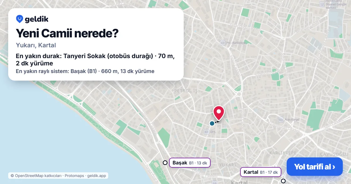 Where is Yeni Camii: map with its location and the nearest stops, with walking times