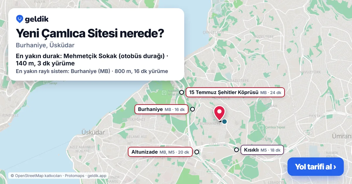 Yeni Çamlıca Sitesi nerede: haritada konumu ve en yakın duraklar, yürüme süreleriyle