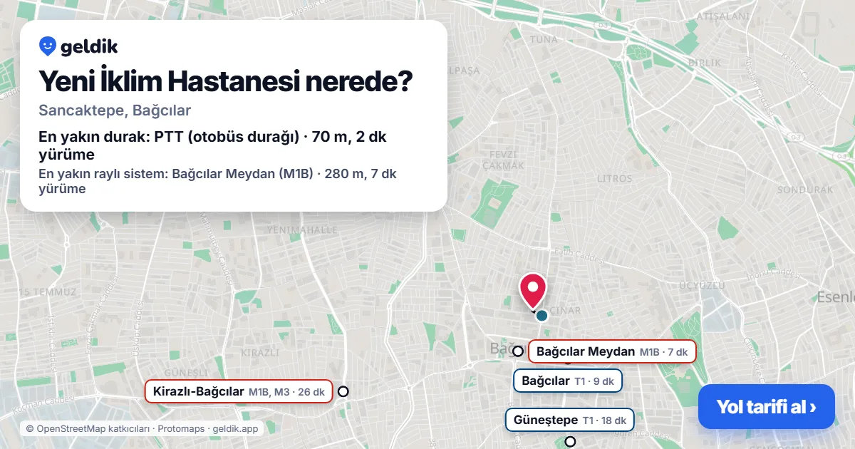 Yeni İklim Hastanesi nerede: haritada konumu ve en yakın duraklar, yürüme süreleriyle