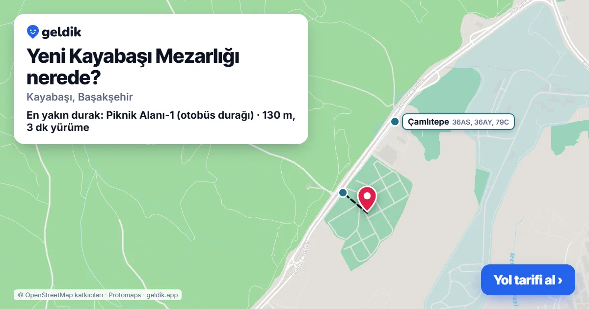Yeni Kayabaşı Mezarlığı nerede: haritada konumu ve en yakın duraklar, yürüme süreleriyle