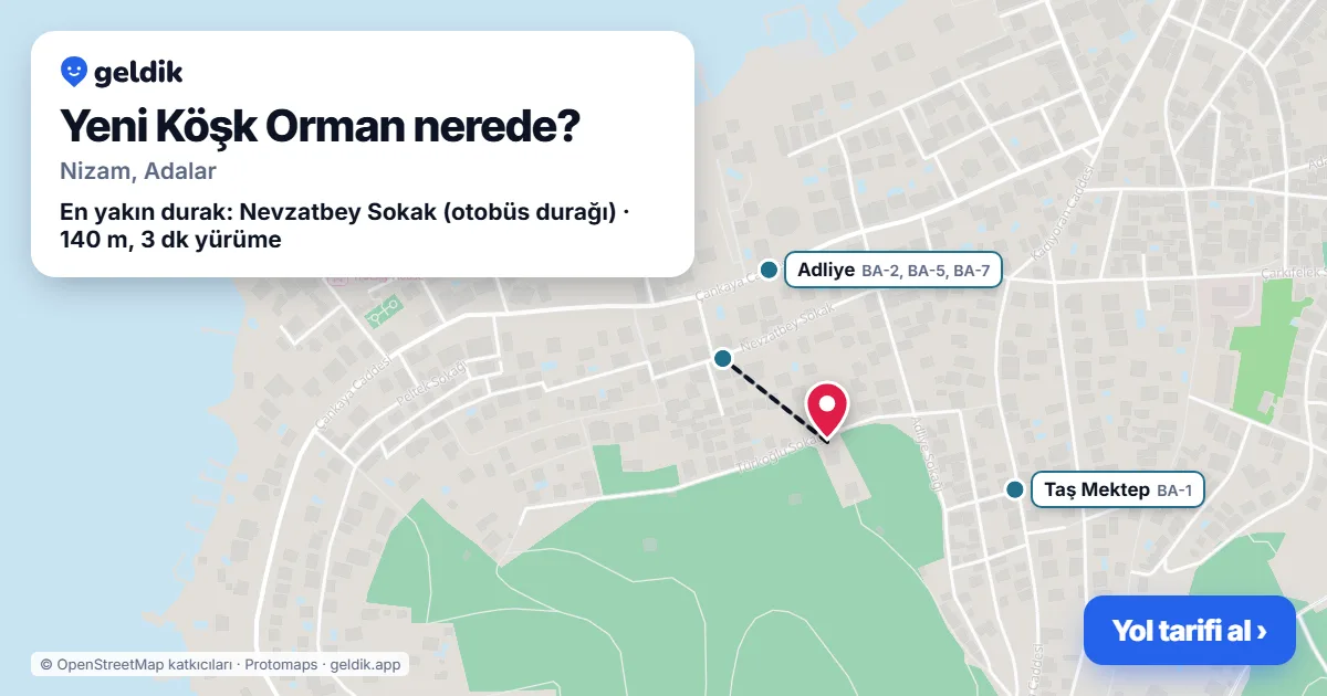 Where is Yeni Köşk Orman: map with its location and the nearest stops, with walking times