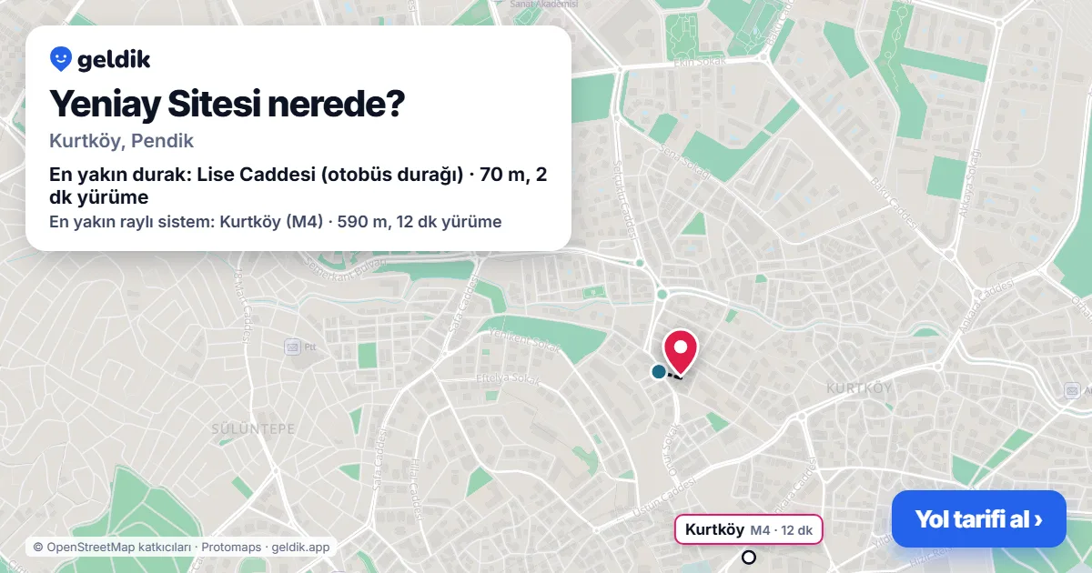 Yeniay Sitesi nerede: haritada konumu ve en yakın duraklar, yürüme süreleriyle