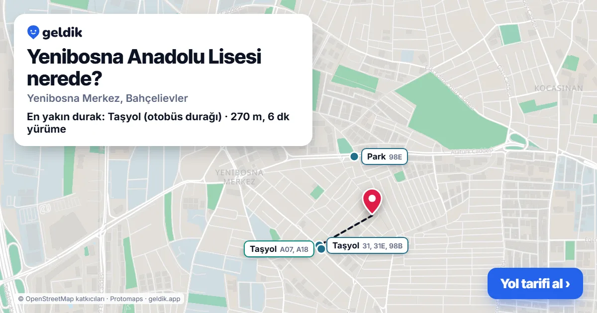 Where is Yenibosna Anadolu Lisesi: map with its location and the nearest stops, with walking times