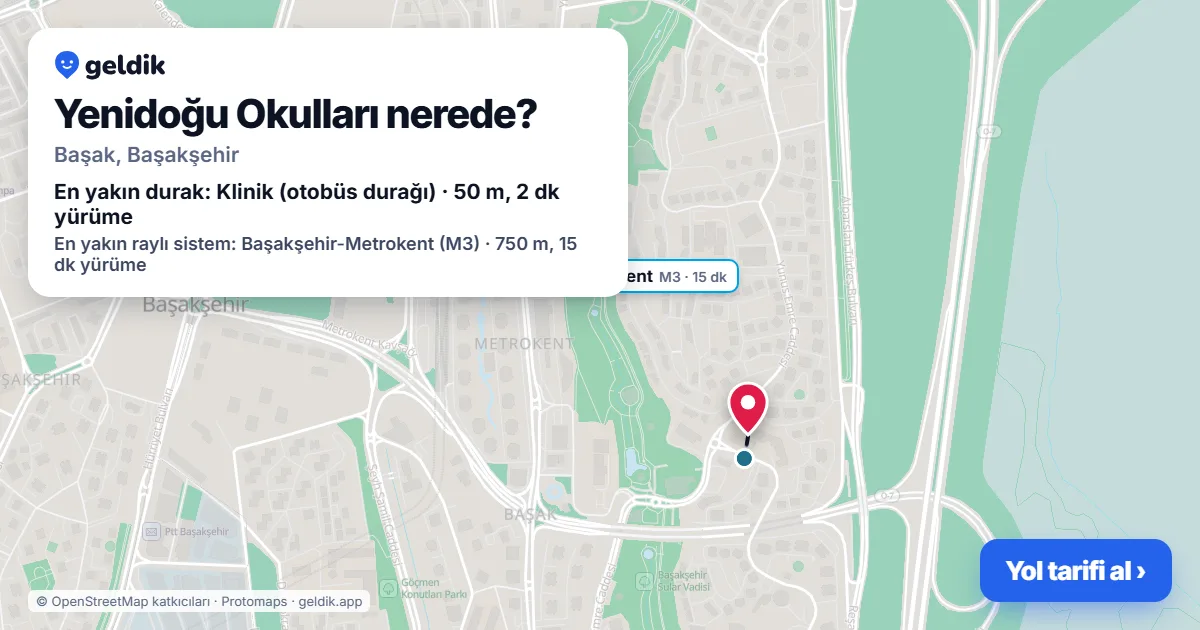 Where is Yenidoğu Okulları: map with its location and the nearest stops, with walking times