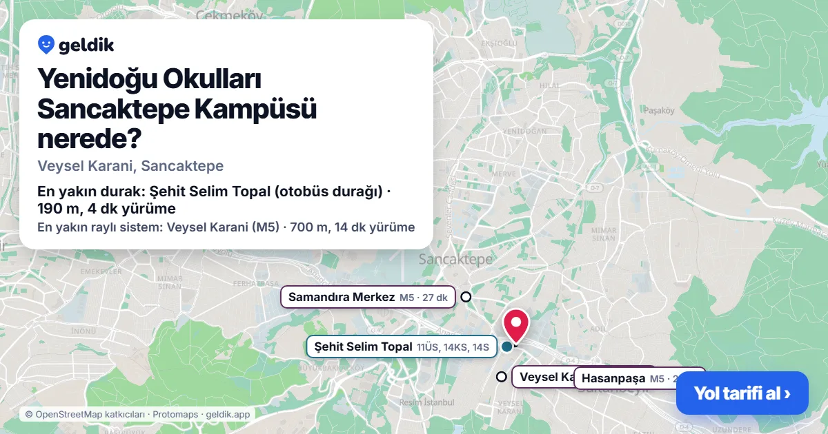 Yenidoğu Okulları Sancaktepe Kampüsü nerede: haritada konumu ve en yakın duraklar, yürüme süreleriyle