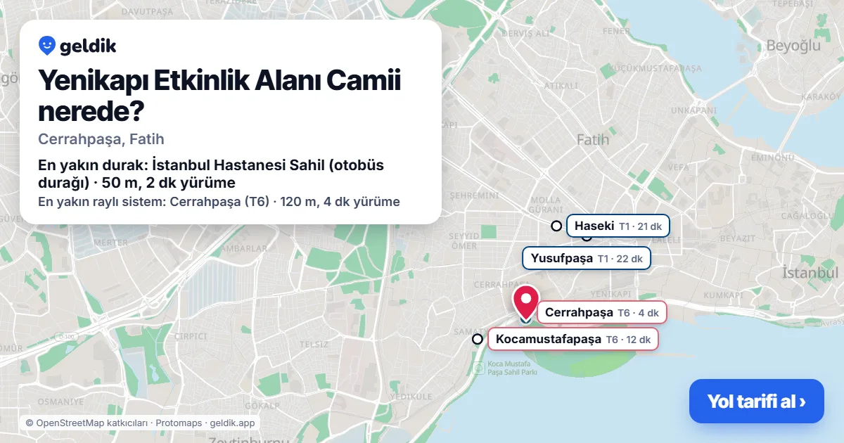 Yenikapı Etkinlik Alanı Camii nerede: haritada konumu ve en yakın duraklar, yürüme süreleriyle