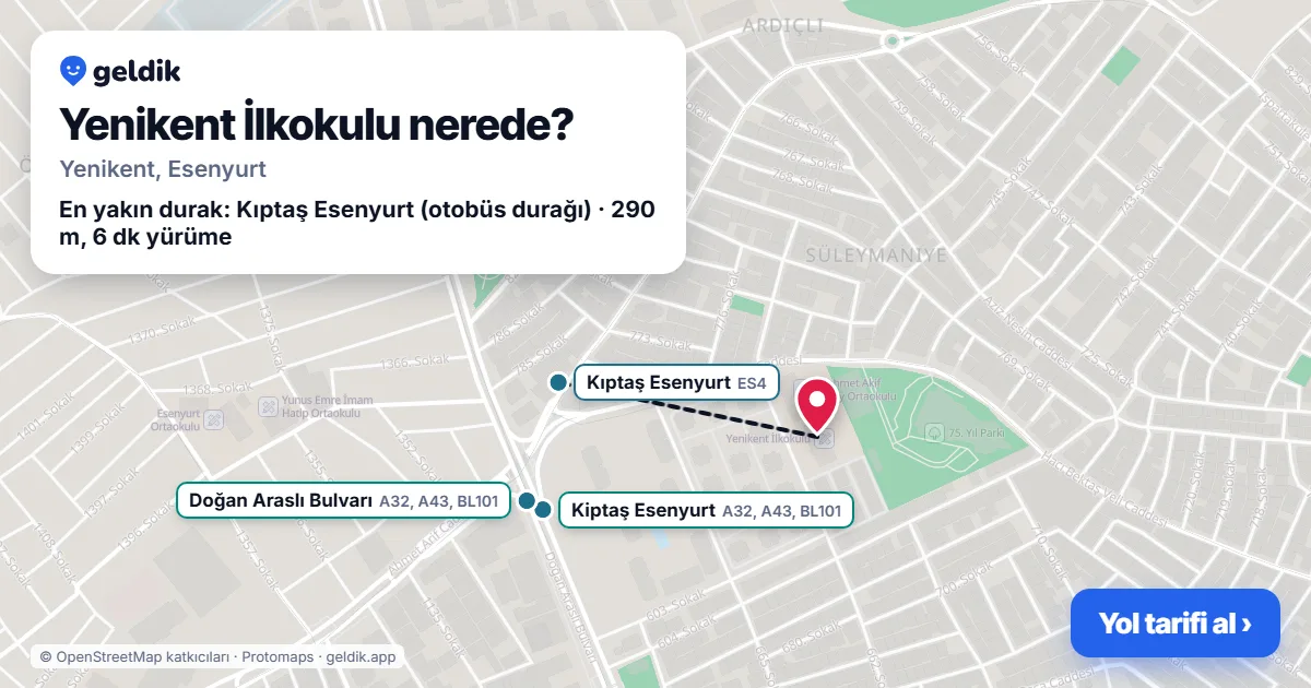 Where is Yenikent İlkokulu: map with its location and the nearest stops, with walking times