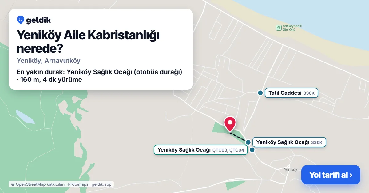 Yeniköy Aile Kabristanlığı nerede: haritada konumu ve en yakın duraklar, yürüme süreleriyle
