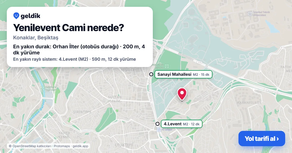 Where is Yenilevent Cami: map with its location and the nearest stops, with walking times