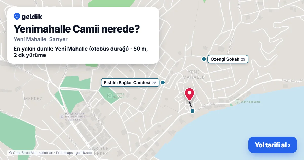 Yenimahalle Camii nerede: haritada konumu ve en yakın duraklar, yürüme süreleriyle