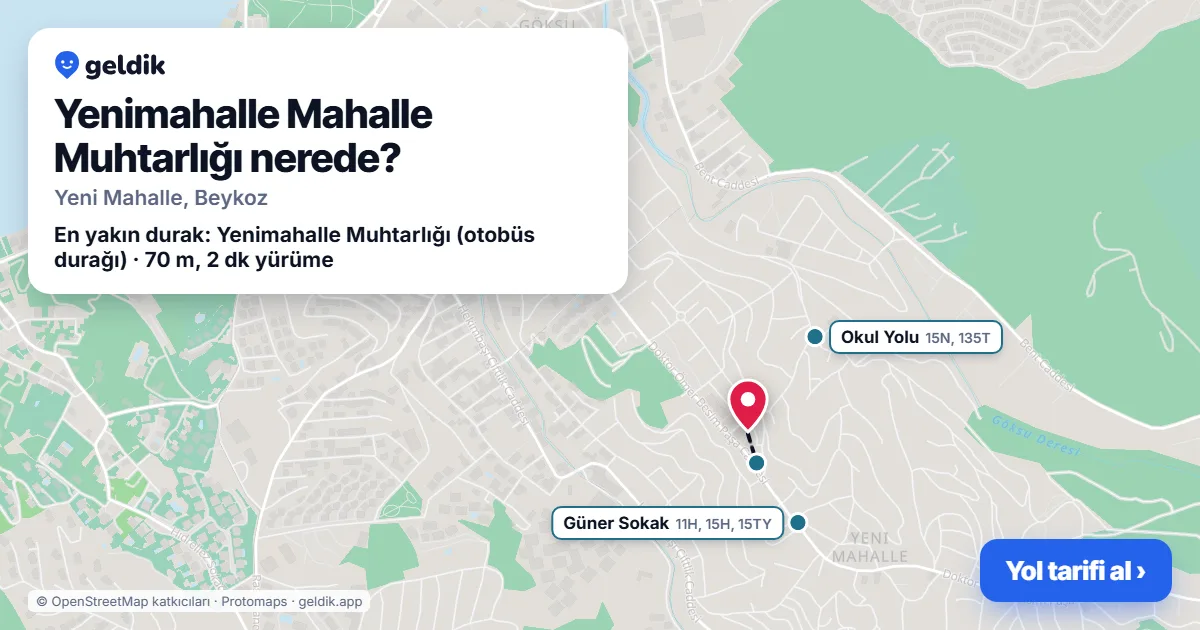 Yenimahalle Mahalle Muhtarlığı nerede: haritada konumu ve en yakın duraklar, yürüme süreleriyle