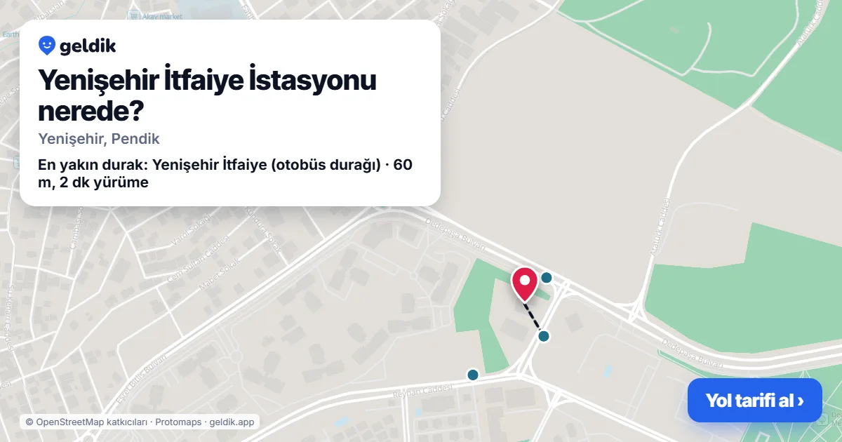 Yenişehir İtfaiye İstasyonu nerede: haritada konumu ve en yakın duraklar, yürüme süreleriyle