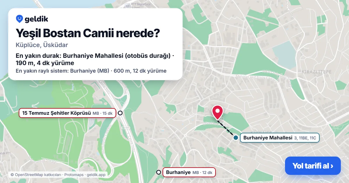 Where is Yeşil Bostan Camii: map with its location and the nearest stops, with walking times