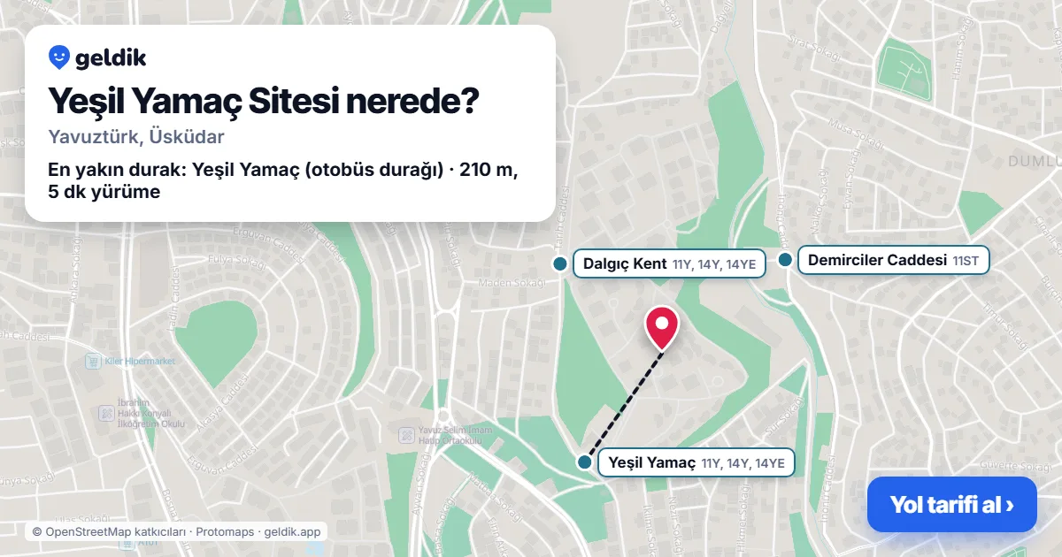 Yeşil Yamaç Sitesi nerede: haritada konumu ve en yakın duraklar, yürüme süreleriyle
