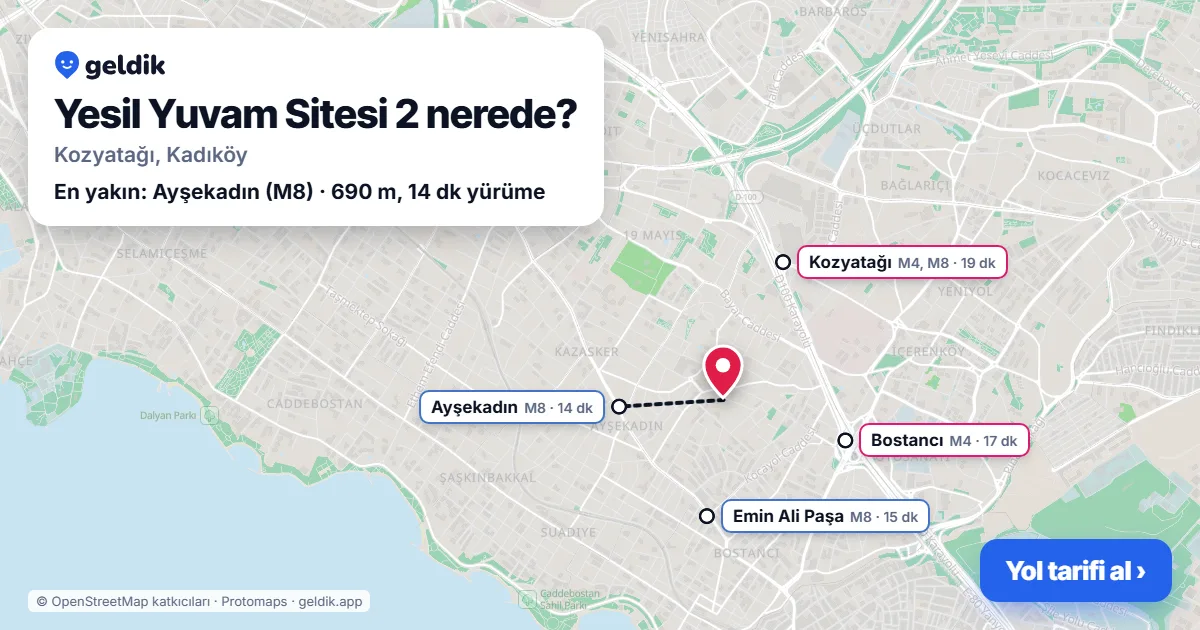 Yesil Yuvam Sitesi 2 nerede: haritada konumu ve en yakın duraklar, yürüme süreleriyle