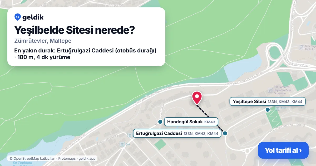 Yeşilbelde Sitesi nerede: haritada konumu ve en yakın duraklar, yürüme süreleriyle