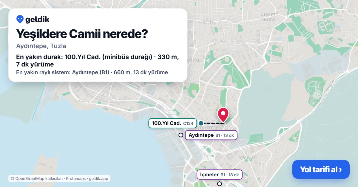 Yeşildere Camii nerede: haritada konumu ve en yakın duraklar, yürüme süreleriyle