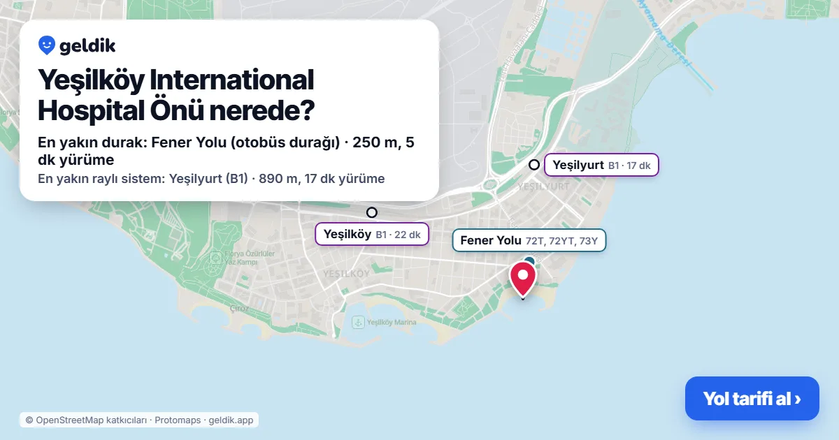 Where is Yeşilköy International Hospital Önü: map with its location and the nearest stops, with walking times