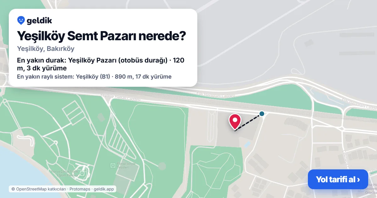 Yeşilköy Semt Pazarı nerede: haritada konumu ve en yakın duraklar, yürüme süreleriyle