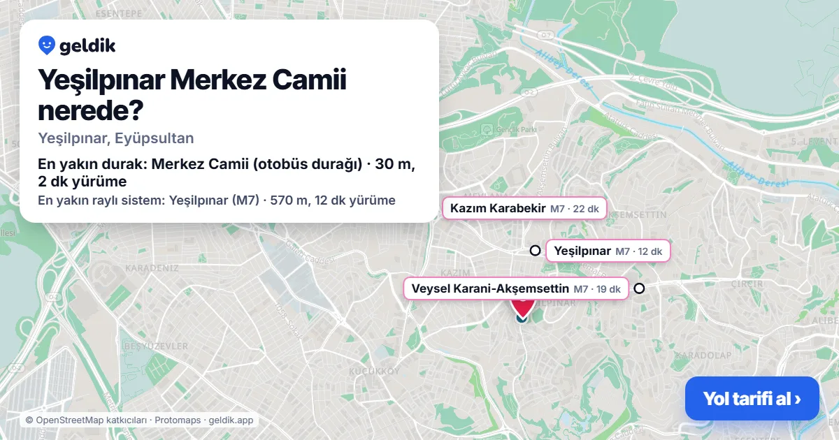 Where is Yeşilpınar Merkez Camii: map with its location and the nearest stops, with walking times
