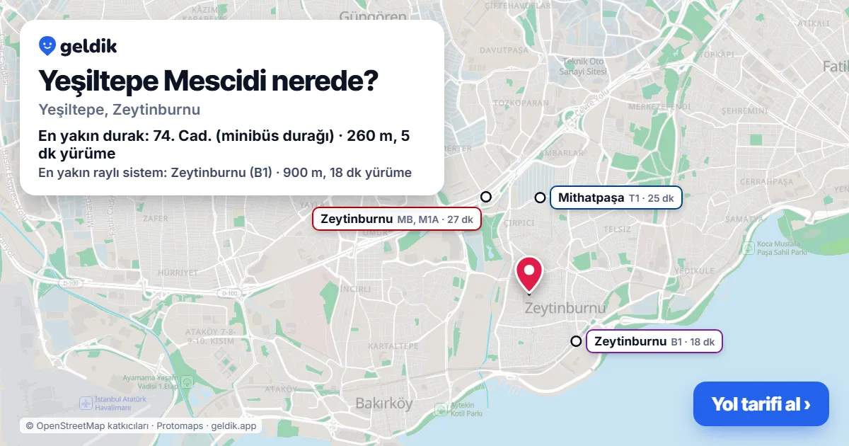 Where is Yeşiltepe Mescidi: map with its location and the nearest stops, with walking times