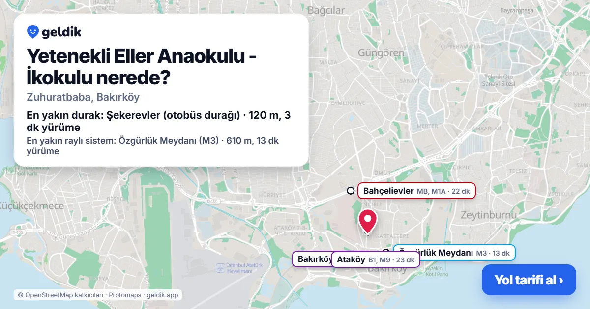 Yetenekli Eller Anaokulu - İkokulu nerede: haritada konumu ve en yakın duraklar, yürüme süreleriyle