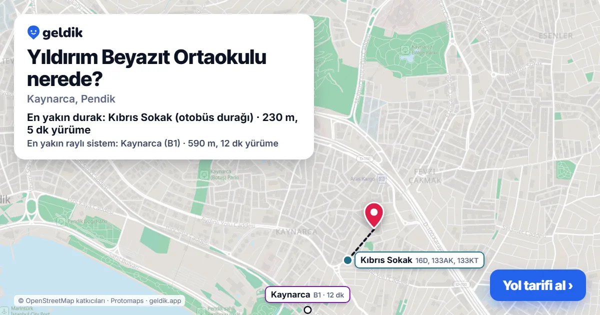 Yıldırım Beyazıt Ortaokulu nerede: haritada konumu ve en yakın duraklar, yürüme süreleriyle