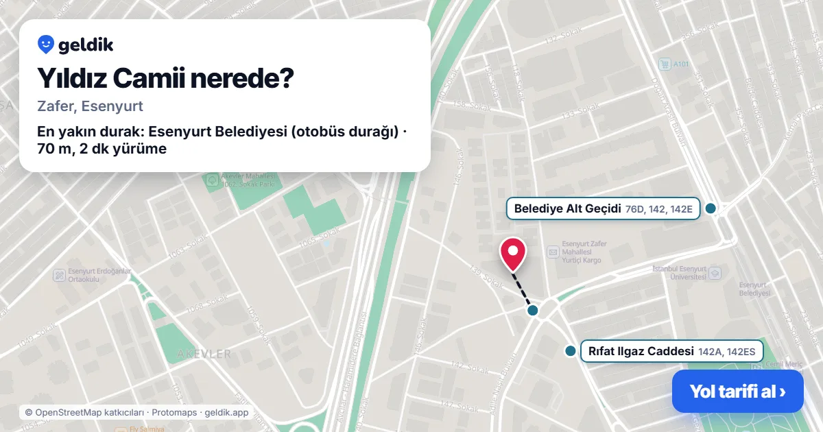 Yıldız Camii nerede: haritada konumu ve en yakın duraklar, yürüme süreleriyle