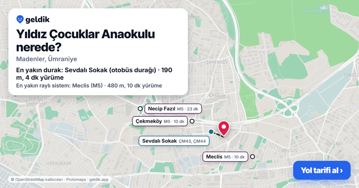 Yıldız Çocuklar Anaokulu nerede: haritada konumu ve en yakın duraklar, yürüme süreleriyle