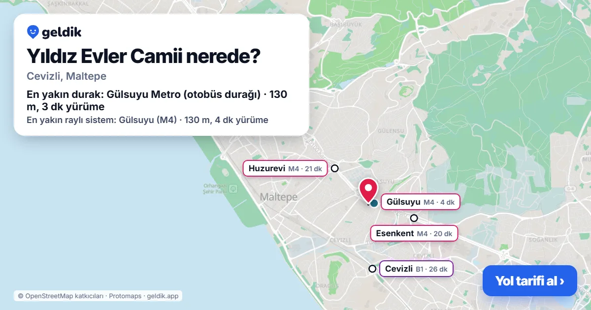 Where is Yıldız Evler Camii: map with its location and the nearest stops, with walking times