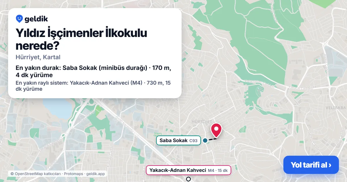 Where is Yıldız İşçimenler İlkokulu: map with its location and the nearest stops, with walking times