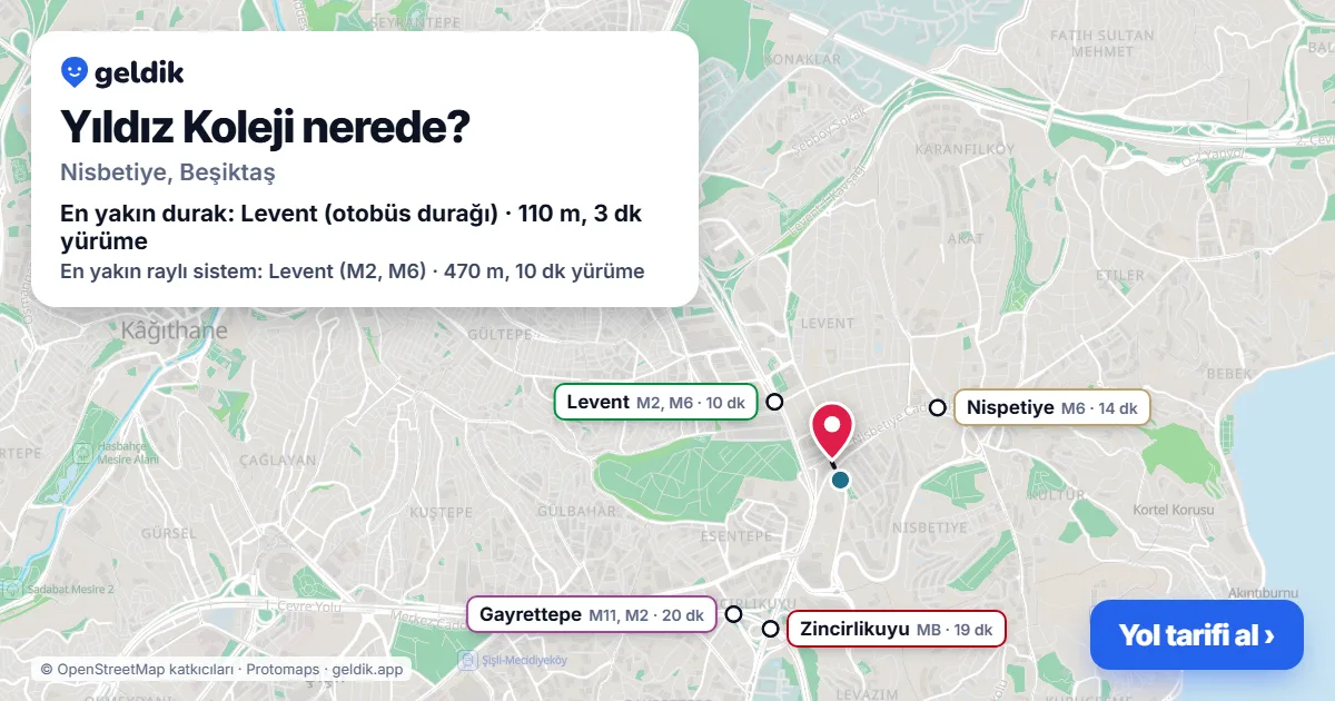 Yıldız Koleji nerede: haritada konumu ve en yakın duraklar, yürüme süreleriyle