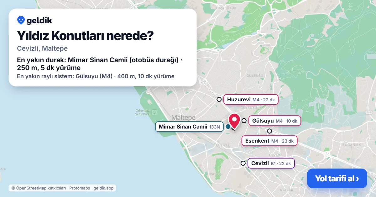 Yıldız Konutları nerede: haritada konumu ve en yakın duraklar, yürüme süreleriyle