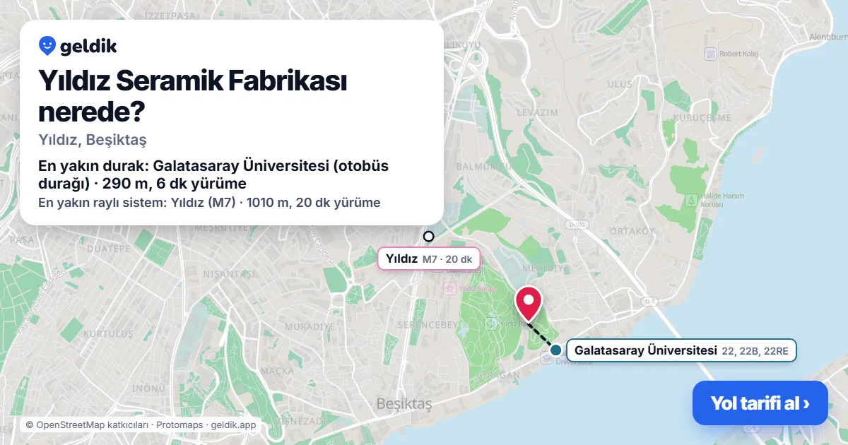 Where is Yıldız Seramik Fabrikası: map with its location and the nearest stops, with walking times