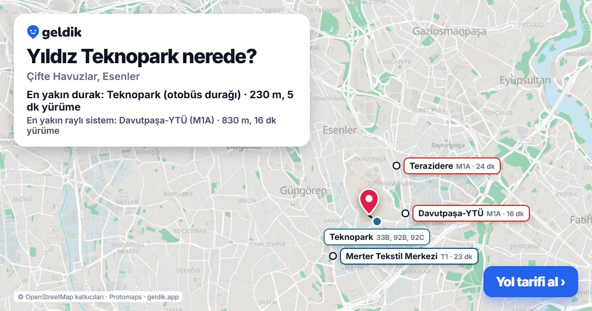 Where is Yıldız Teknopark: map with its location and the nearest stops, with walking times