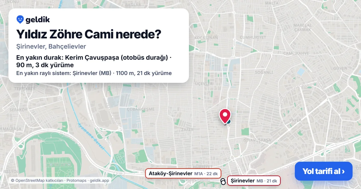 Where is Yıldız Zöhre Cami: map with its location and the nearest stops, with walking times