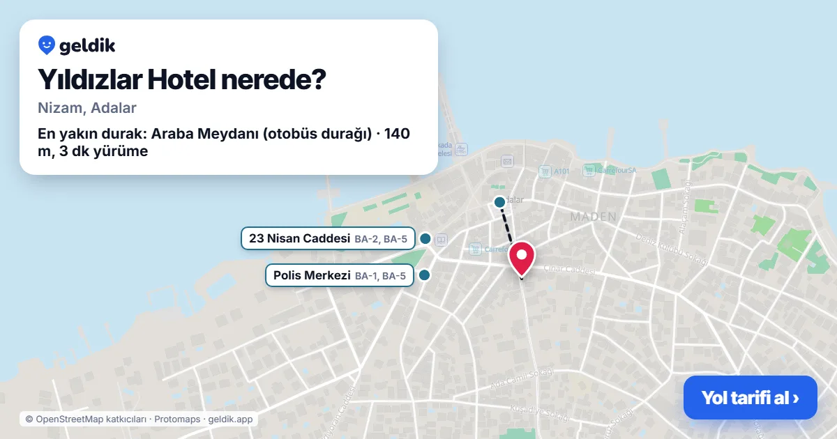 Yıldızlar Hotel nerede: haritada konumu ve en yakın duraklar, yürüme süreleriyle