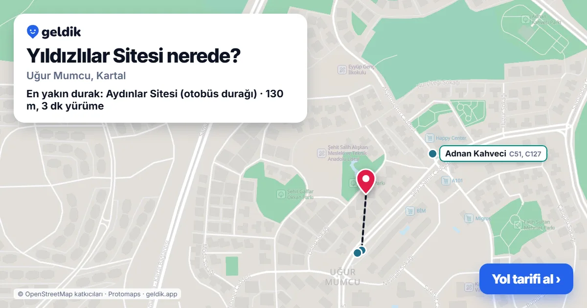 Yıldızlılar Sitesi nerede: haritada konumu ve en yakın duraklar, yürüme süreleriyle