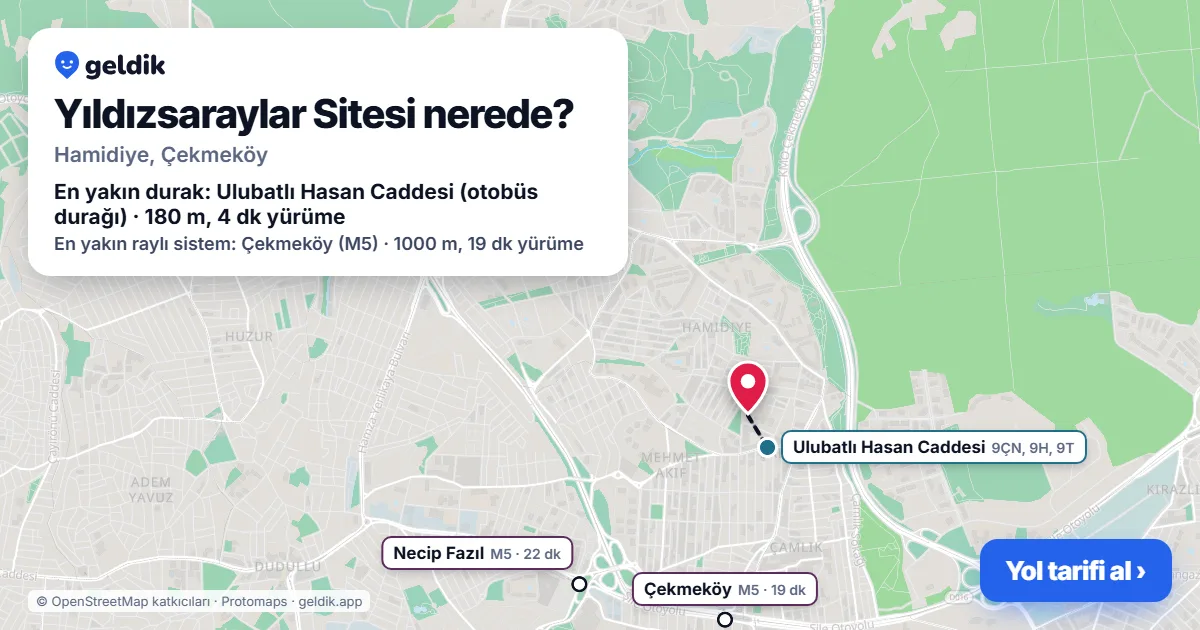 Where is Yıldızsaraylar Sitesi: map with its location and the nearest stops, with walking times