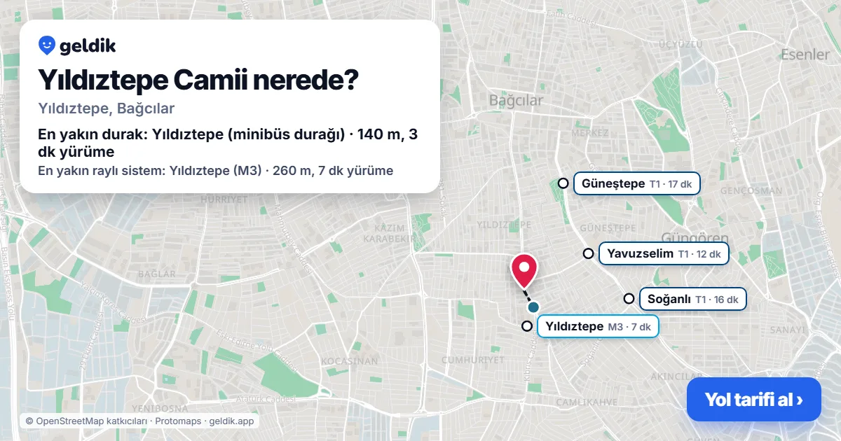 Yıldıztepe Camii nerede: haritada konumu ve en yakın duraklar, yürüme süreleriyle