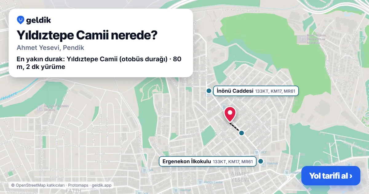 Where is Yıldıztepe Camii: map with its location and the nearest stops, with walking times