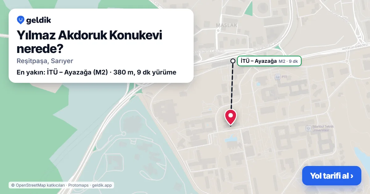 Yılmaz Akdoruk Konukevi nerede: haritada konumu ve en yakın duraklar, yürüme süreleriyle