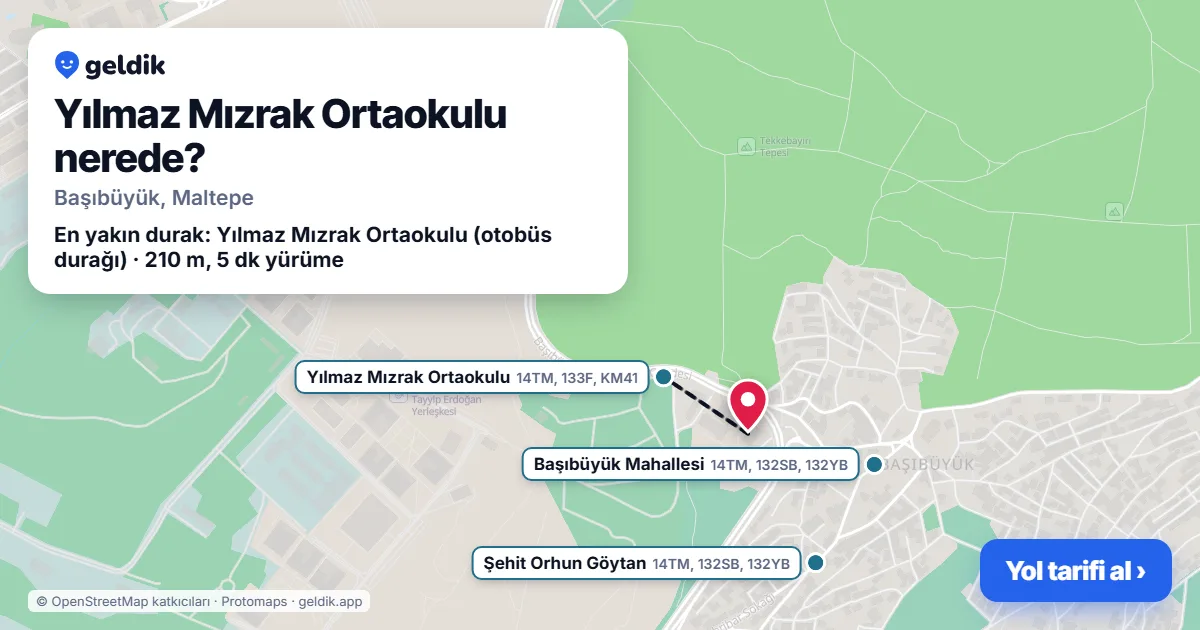 Yılmaz Mızrak Ortaokulu nerede: haritada konumu ve en yakın duraklar, yürüme süreleriyle