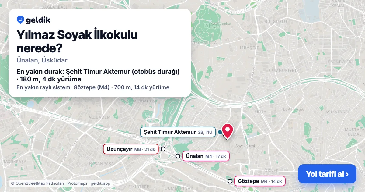 Where is Yılmaz Soyak İlkokulu: map with its location and the nearest stops, with walking times