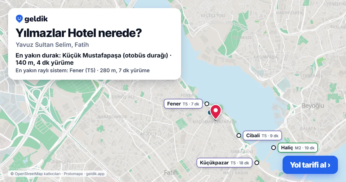 Yılmazlar Hotel nerede: haritada konumu ve en yakın duraklar, yürüme süreleriyle