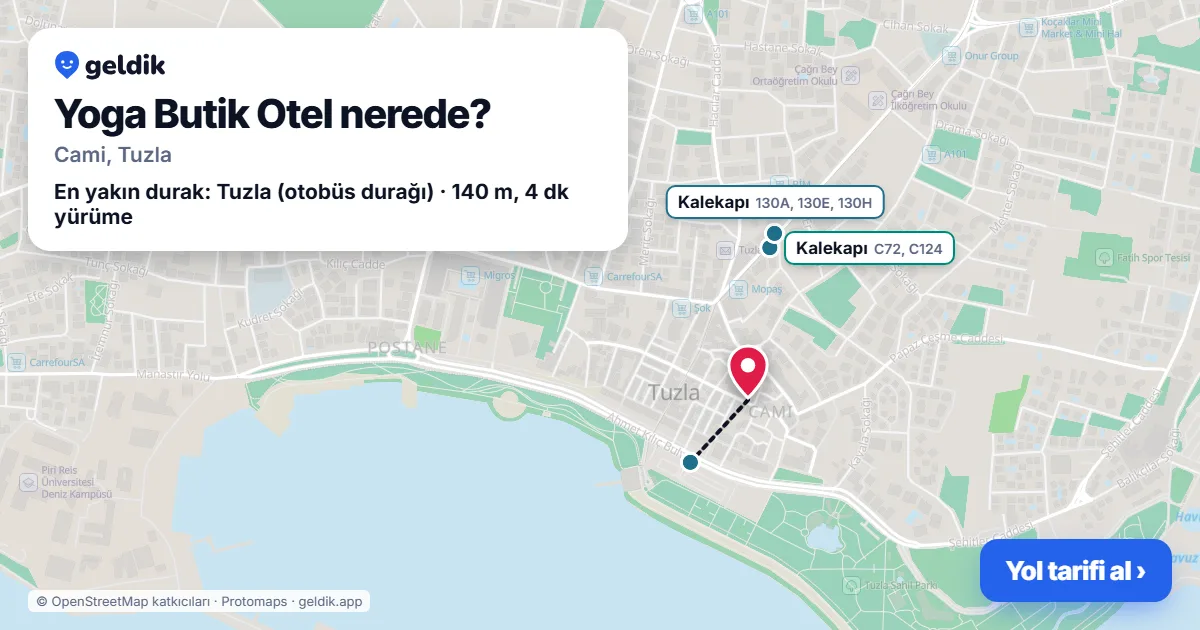 Where is Yoga Butik Otel: map with its location and the nearest stops, with walking times