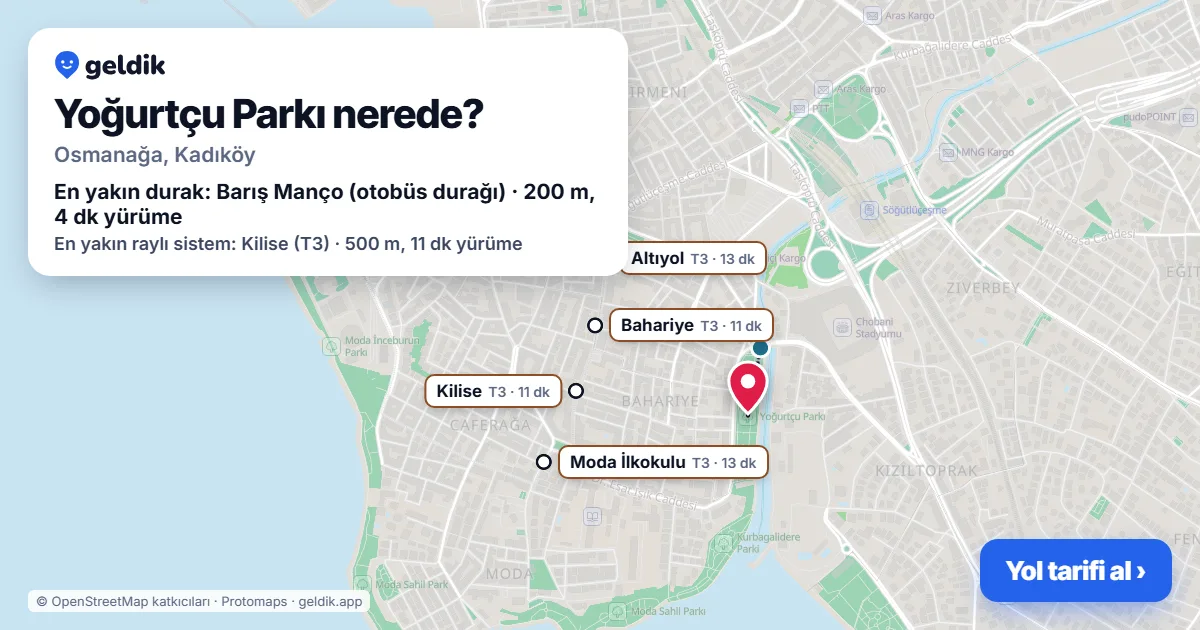 Yoğurtçu Parkı nerede: haritada konumu ve en yakın duraklar, yürüme süreleriyle