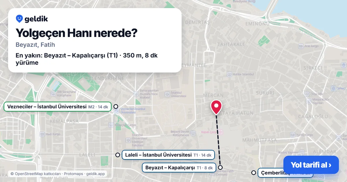 Yolgeçen Hanı nerede: haritada konumu ve en yakın duraklar, yürüme süreleriyle